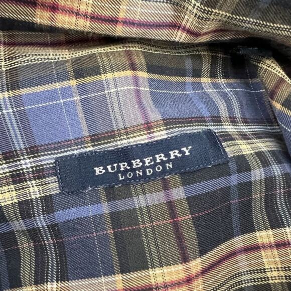 Burberry London Mens Shirt Blue Tan Plaid Xlarge - Picture 4 of 7